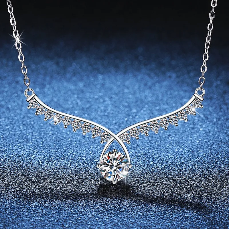 

S925 Sterling Silver Angel Wing Pendant Necklace 1ct Moissanite Dainty Elegant Jewelry Gift for Women