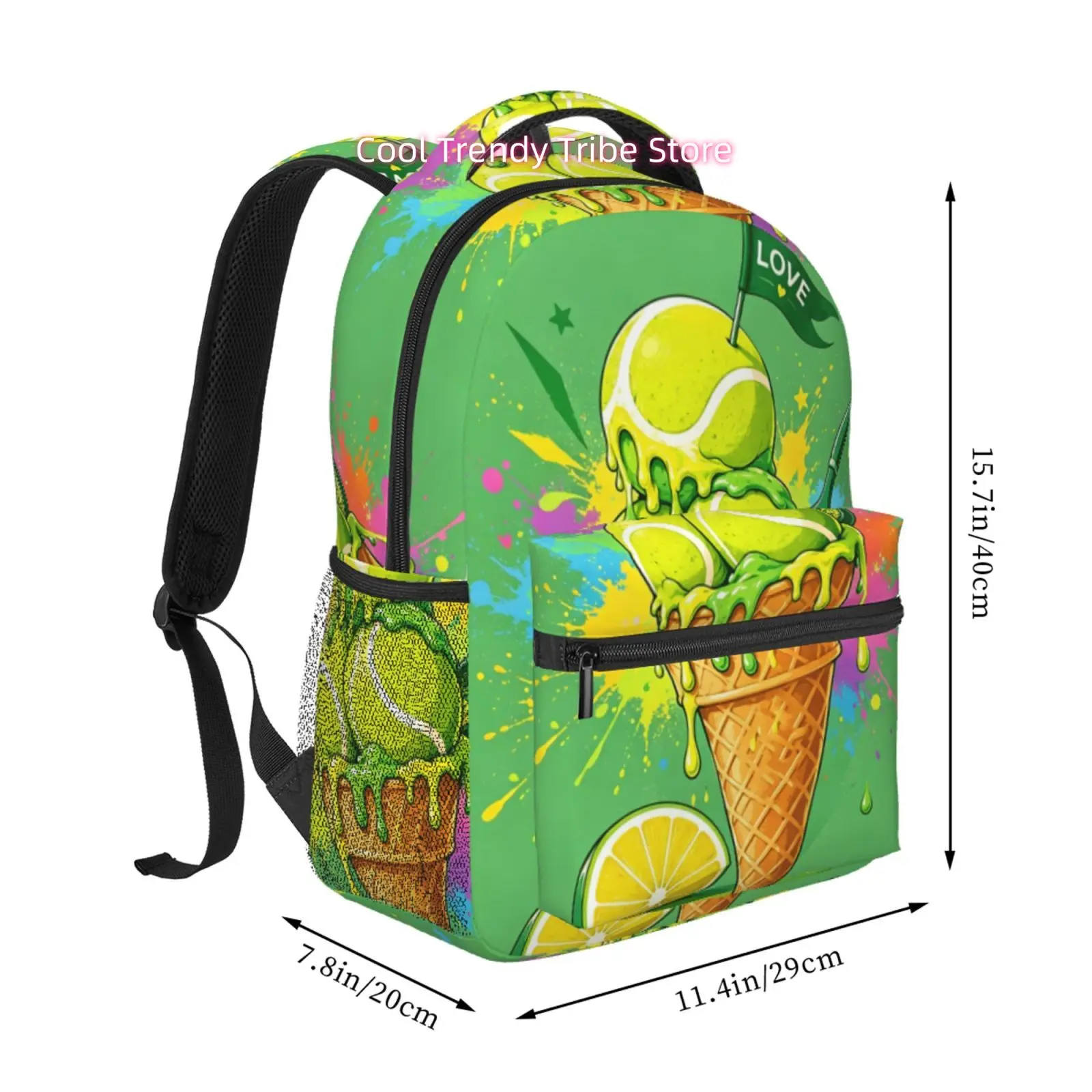 Tennis Ball Ice Cream Print Adult Backpack, Oxford Cloth Adjustable Strap Casual Bag for Women, Suitable for Travel, Daily Commu