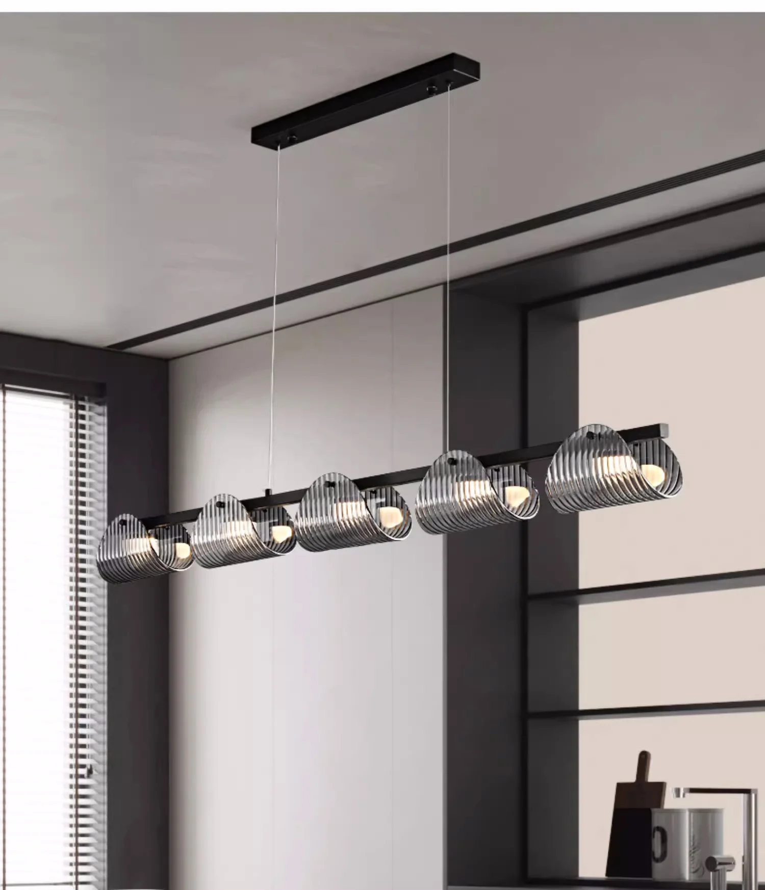 Black LED Pendant Lights Dining Room Smoky Gray Glass