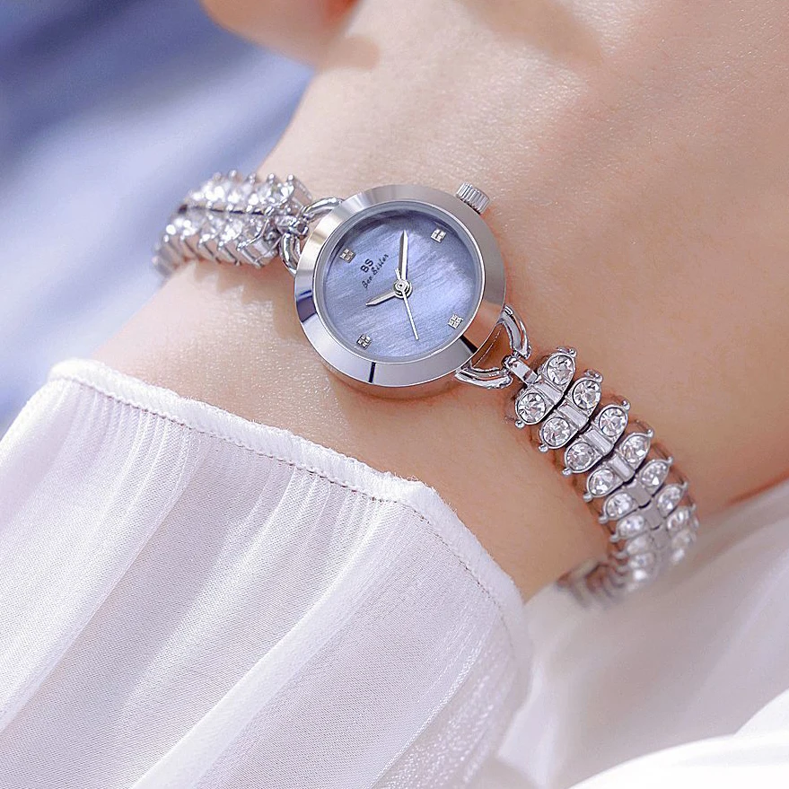 ساعة Bee Sister ساعات كوارتز بسلسلة صغيرة ذهبية فاخرة لساعة يد نسائية مرصعة بالألماس