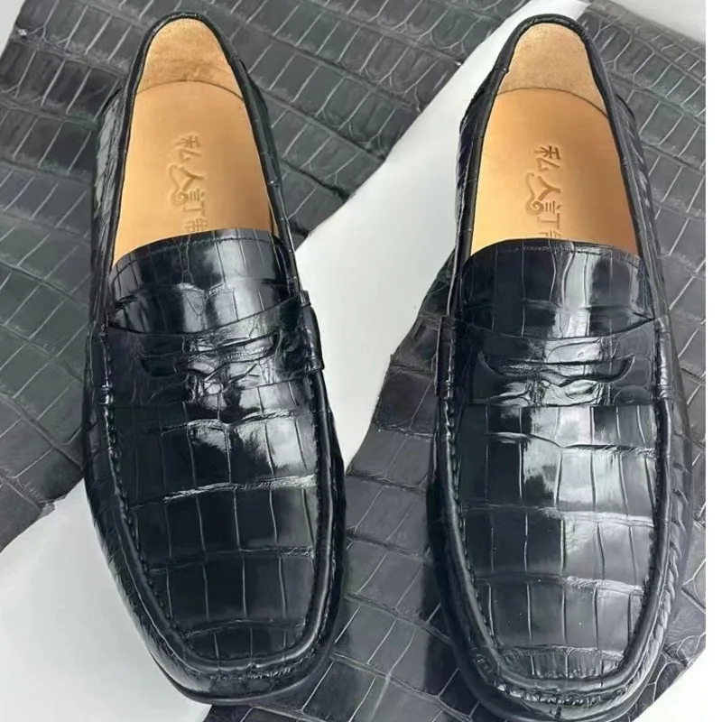 

New Authentic Crocodile Skin Men Fashionable Comfortable Genuine Men Casual Shoes Leather Suede Soft Soled Step Loafers Oxford