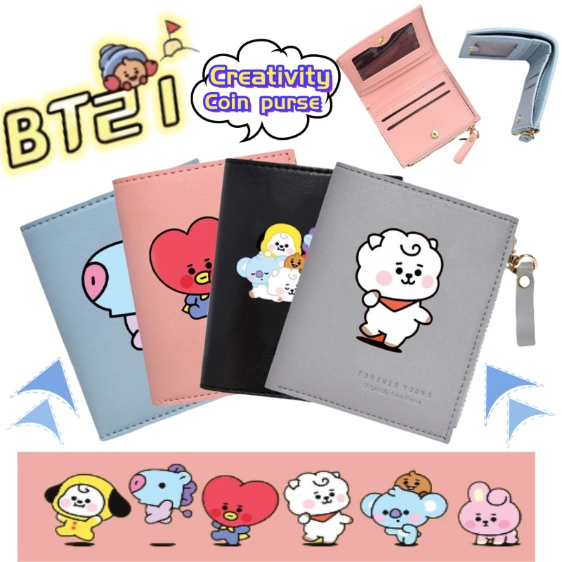 

BT21 koya shooky RJ chimmy mang cartoon creative coin purse for men and women with good looks and cute print zipper card bag