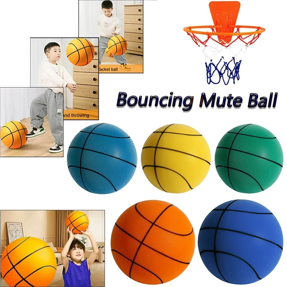 No.3บาสเก็ตบอลเสียงเงียบสำหรับเด็ก, 5/7บาสเก็ตบอลเป่าลมยืดหยุ่นสูงใช้ในร่มเล่นกีฬาพร้อมห่วงสำหรับเด็ก