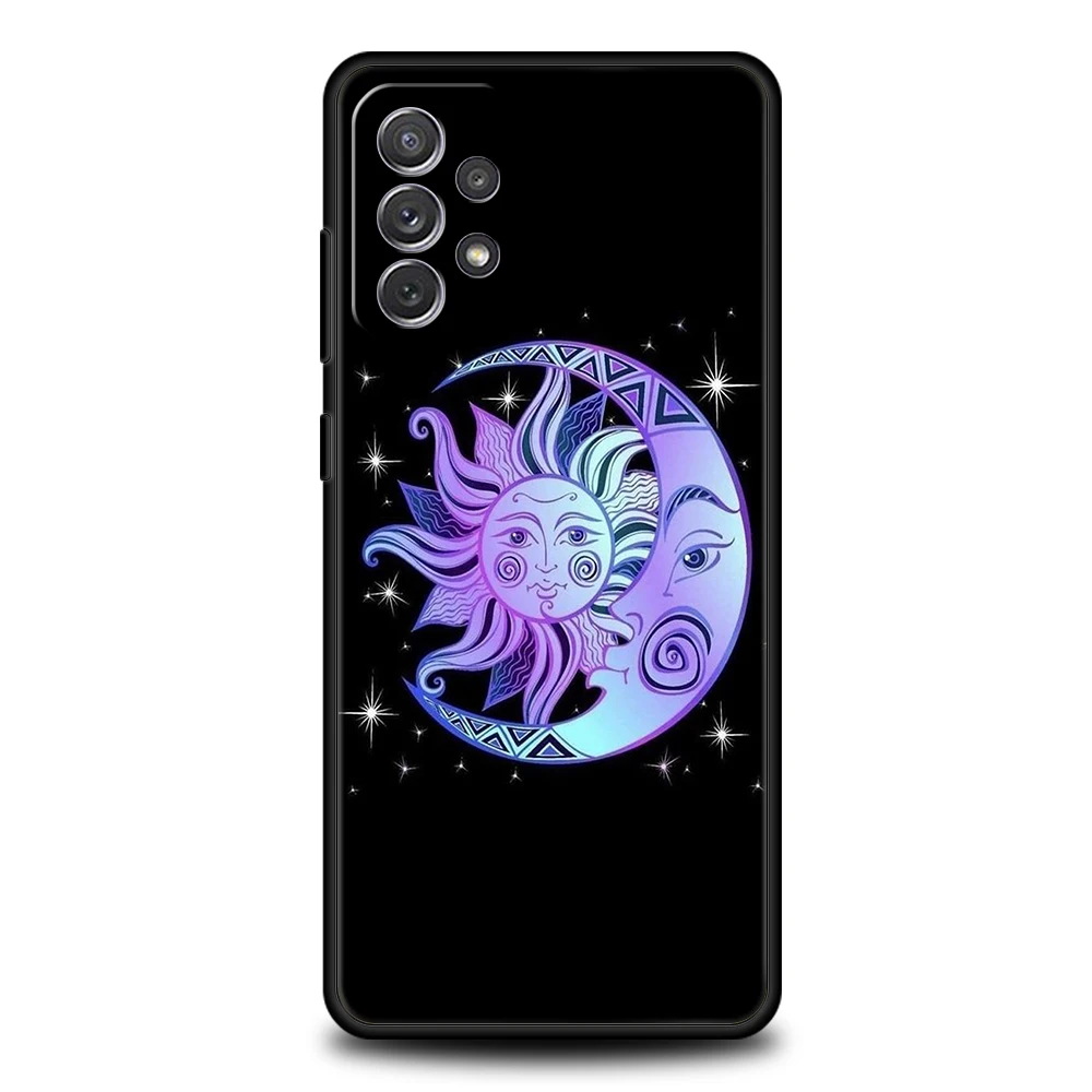 เคสโทรศัพท์สำหรับ Samsung Galaxy A55 A35 A17 A15 A14 A25 A54 A51 A71 A72 A73 A32 A52 A41 5G วัสดุ TPU นิ่ม ลายดวงอาทิตย์ ดวงจันทร์ เมฆ โหราศาสตร์