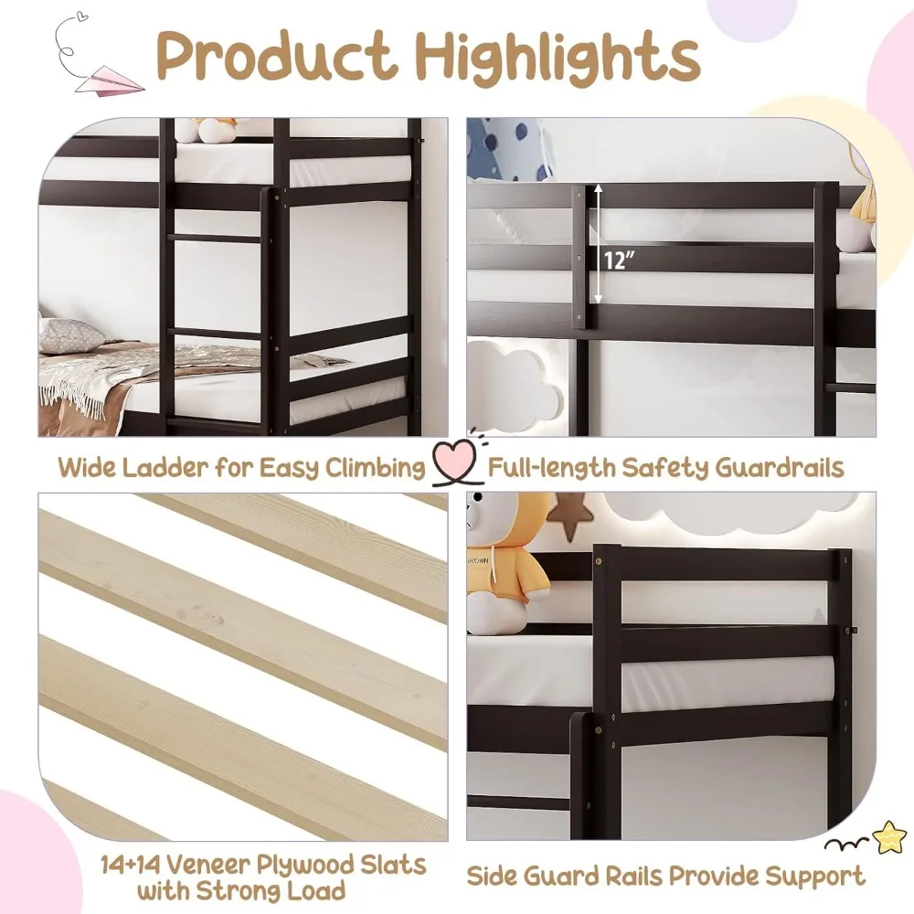 Children's Bed Frame, Ideal for Dormitory & Multiple-Child Family, No Box Spring Needed, Children's Bed Frame