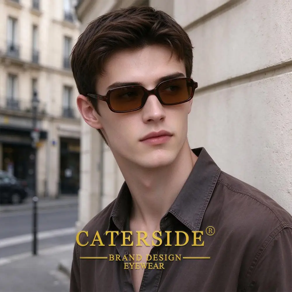 CATERSIDE Men Small Frame Sunglasses Rectangle Propionic Acid Insertion Leg Glasses Women Travel Business Holiday Gift Eyewear