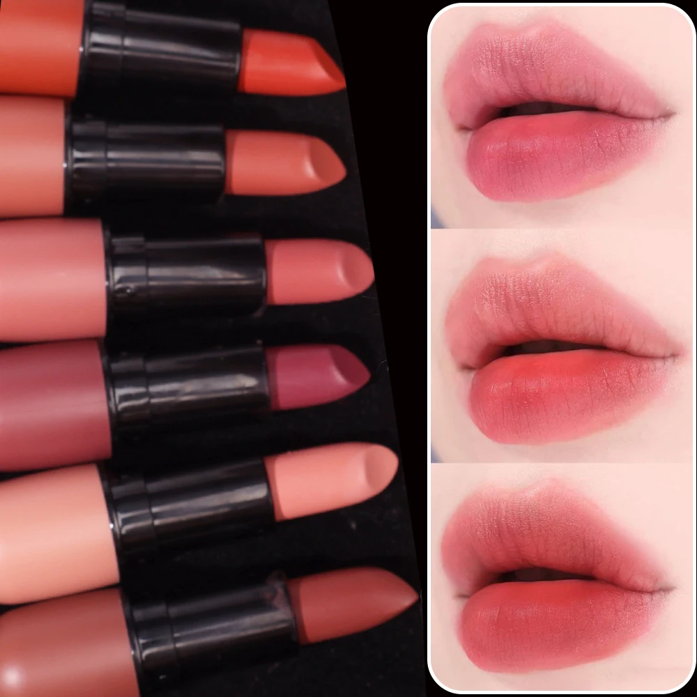 Lápiz labial desnudo de terciopelo, 6 colores mate, resistente al agua, hidratante, duradero, Sexy, rojo, taza antiadherente, maquillaje, tinte de labios, Cosméticos de belleza