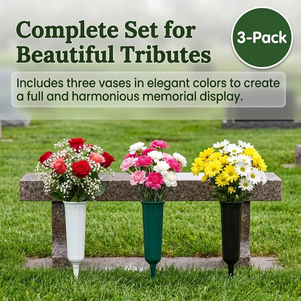 1/3pcs Cemetery Vase with Spikes Plastic Floral Vase Holder for Gravestone Grave Yard Ground Outdoor Flower Marker Decorations