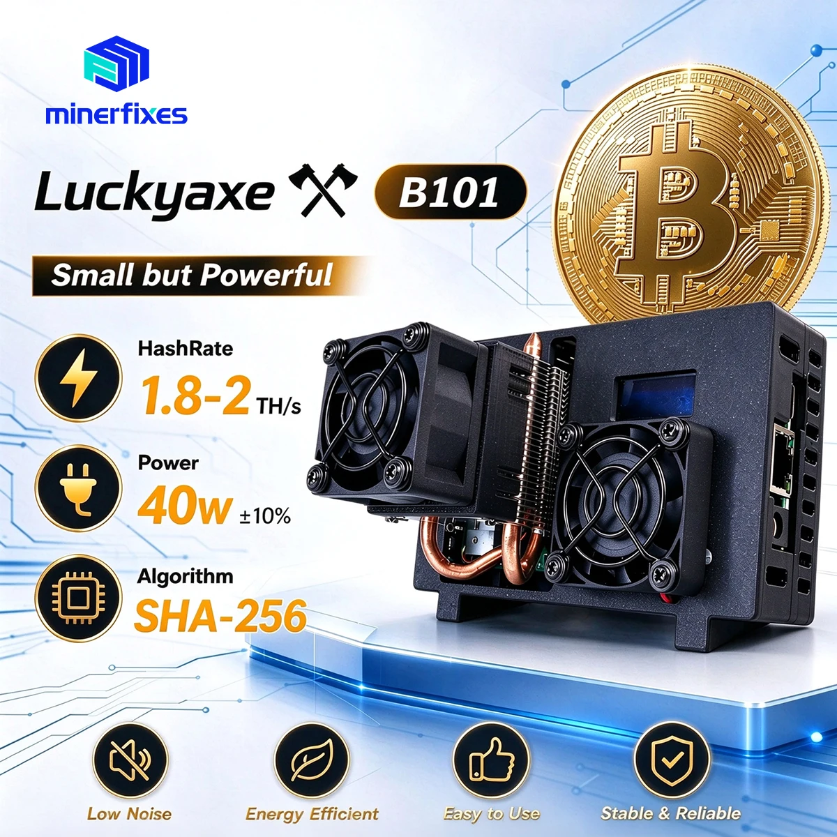 Bitcoin-Miner Luckyaxe B101 1,8 TH/s Dual-Band-WLAN 2,4G/5G RJ45 Ethernet SHA256 ASIC Heim-BTC-Krypto-Mining-Maschine