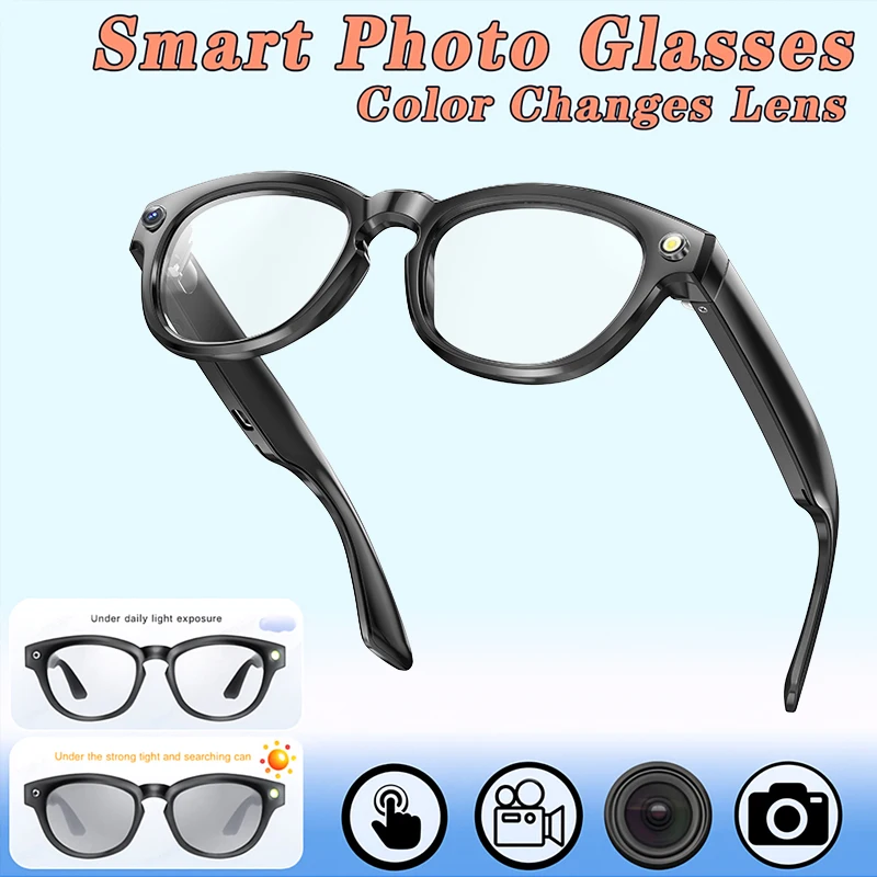 

Smart Glasses With Camera AI Translator Sports Bluetooth Calling Music Headphones Photochromic Lenses Eyeglasses For Men Women