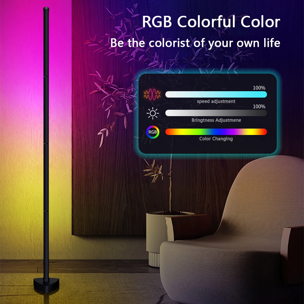 Living Room Dimmable RGBIC Floor Lamp Highly 141cm DIY Stand RGB LED Mood Light for Bedroom Nordic Home Decor Interior Lighting