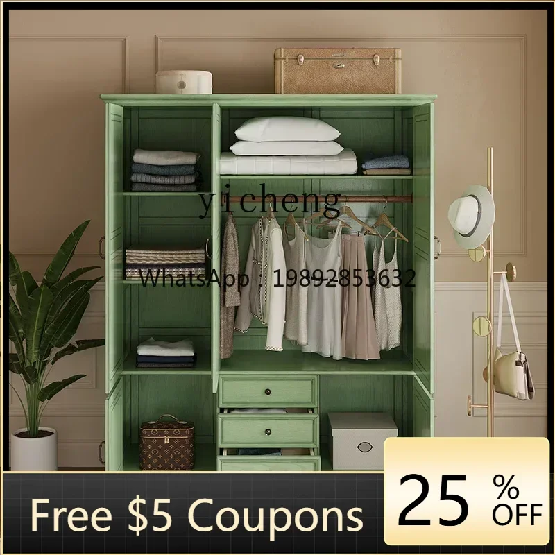 

green solid wood opposite door four-door wardrobe household bedroom ash wood storage cabinet locker large wardrobe