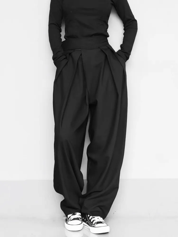 

k Sle Wide Leg Suit Pants Thin Loose Men Women Magic Tape Drape Long Trousers Spring Autumn Faion Casual Pure Color
