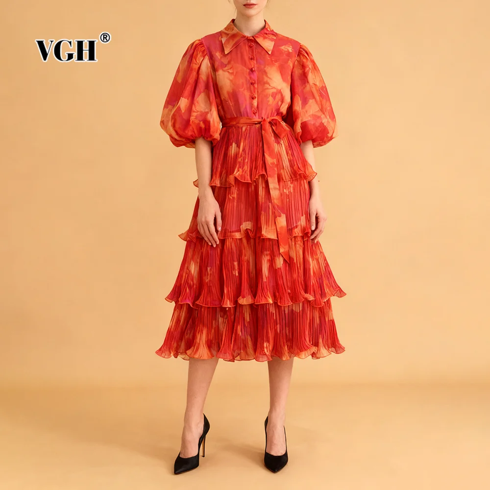 Vgh vintage luxuoso vestido para mulheres lapela meia manga cintura alta emendado rendas até em camadas vestidos de bolo roupas de moda feminina