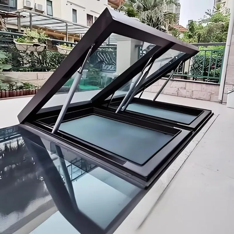 

Intelligent custom solar power skylight roof window double glass swing open aluminum alloy sound insulation waterproof kitchen