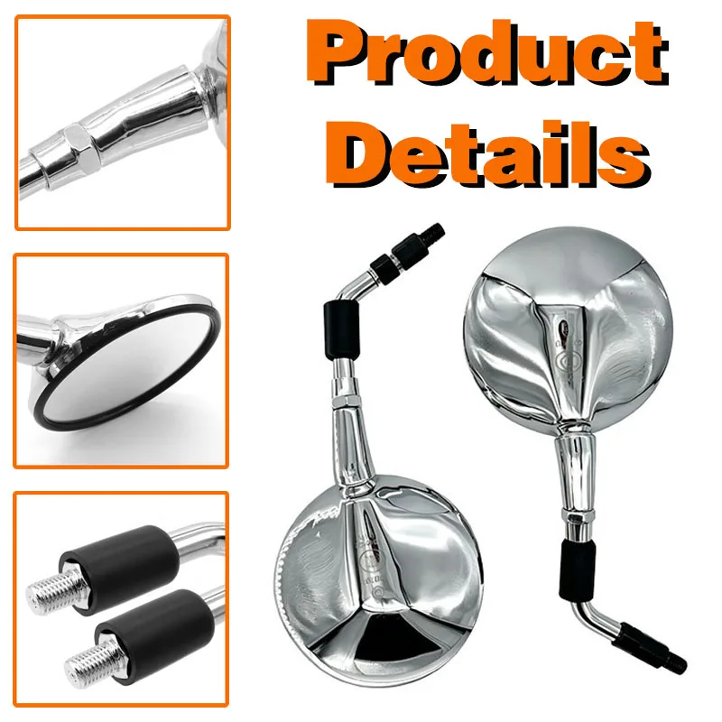 Universeller 10-mm-Motorrad-Rückspiegel für Honda CB600F Hornet CB1000R, verchromter, runder Retro-Seitenrückspiegel. – Detail 5