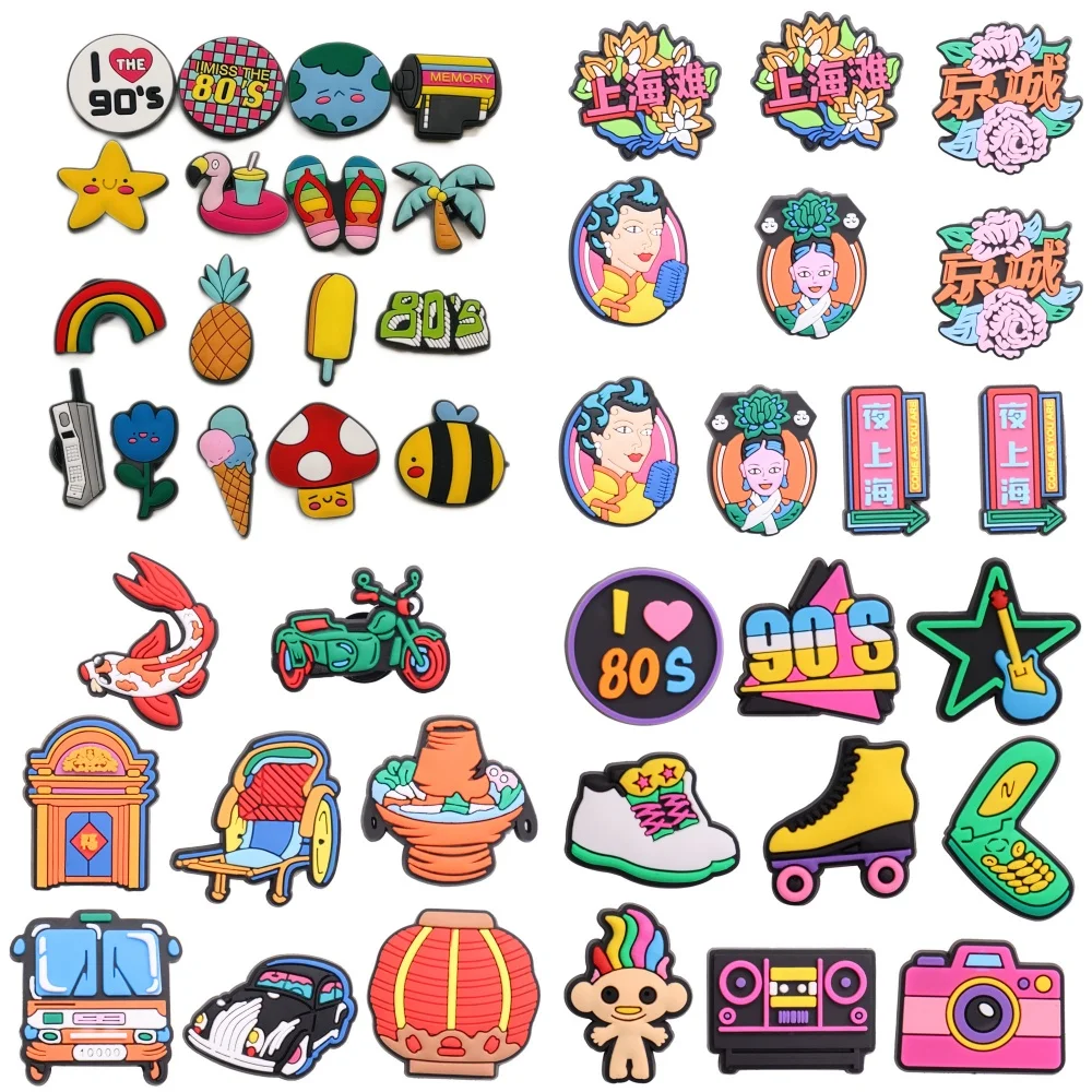 8-17PCS Cartoon 80er 90er Speicher Kamera Telefon Republik China Stil PVC Garten Sandale Schuh Charms Schnalle Clog Dekorationen