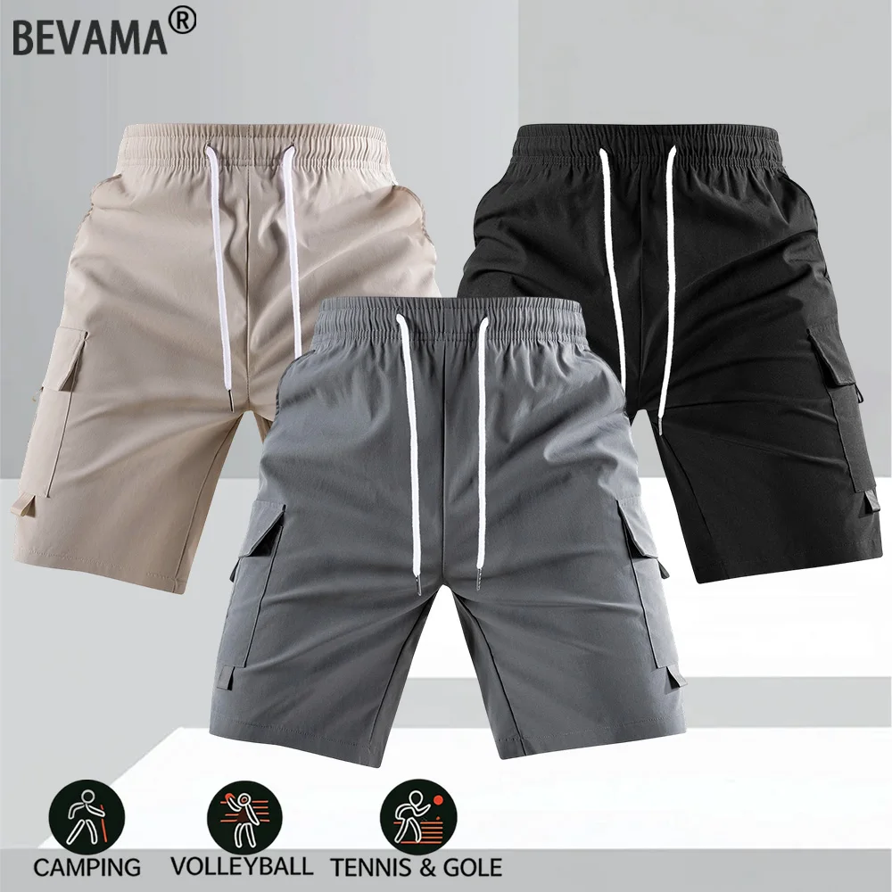 

Хлопковые шорты-карго мужские, однотонные, дышащие, с завязками на талии и карманами на молнии, повседневные короткие брюки, летние штаны