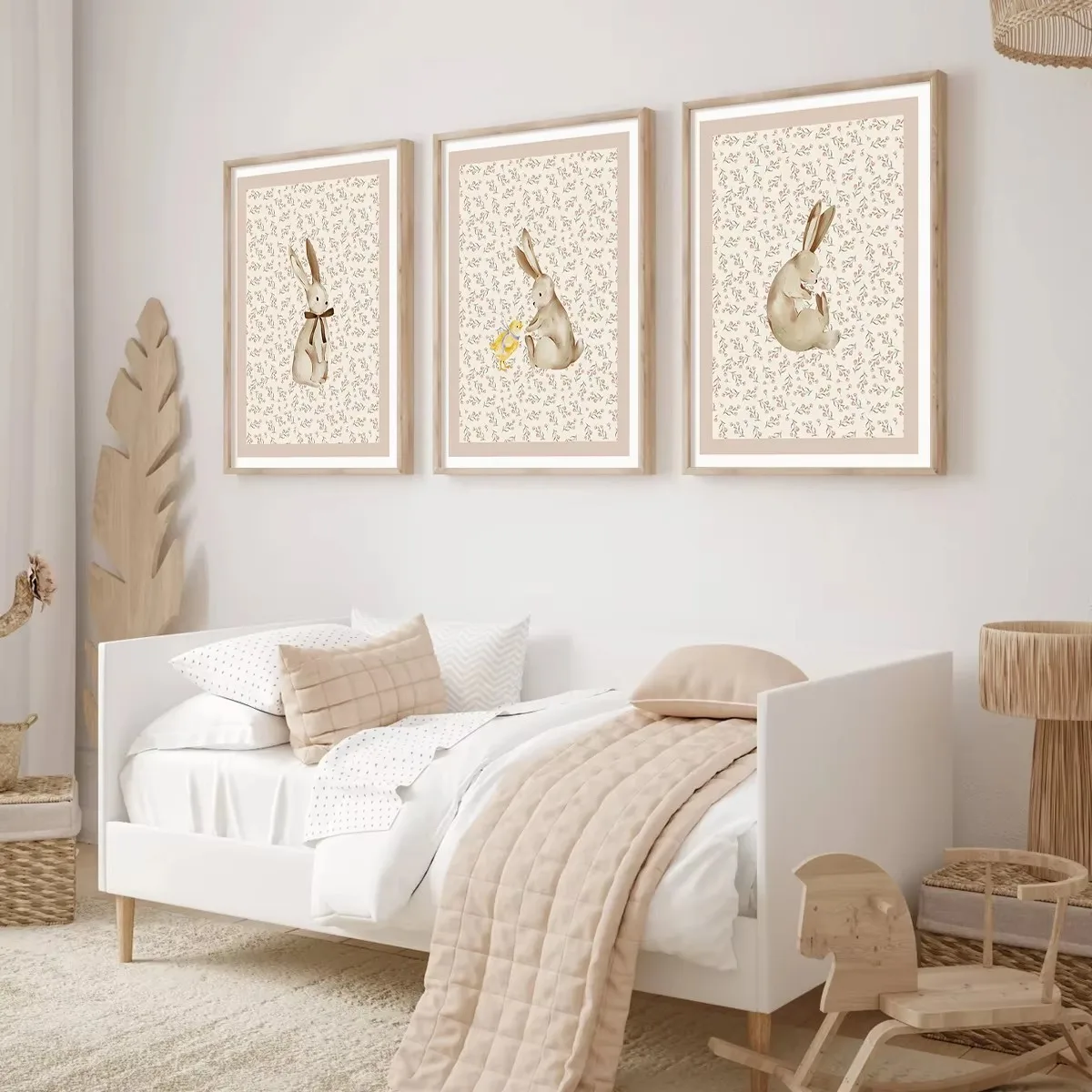 3pcs/set Beige Bohemian Style Rabbit and Duck Canvas Printing Forest Animal Room Nursery Wall Art Poster for Modern Home Decor