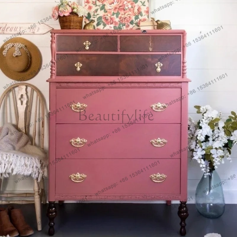 

LXFrench solid wood high chest cabinet bedroom household bedside six-bucket cabinet pink storage bedside drawer cabinetsss