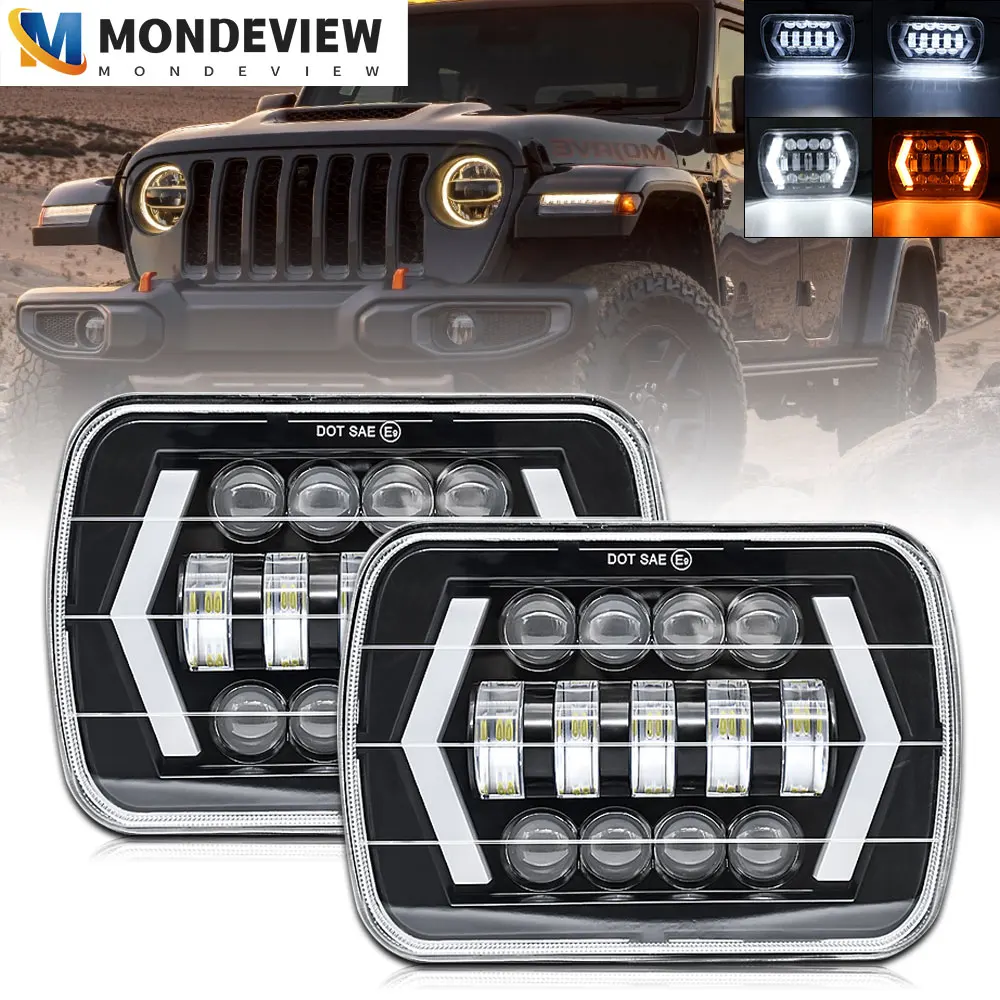 MONDEVIEW 7-inch Square H4 Wrangler Headlights 5x7/6x7 Car LED Lights 6500K 280W High-power 28000LM Daytime Running Lights