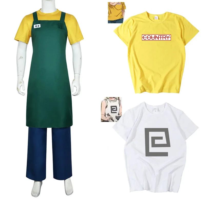 anime-cos-tarou-sakamoto-avental-verde-camisa-cosplay-xiaotang-lu-camiseta-trajes-femininos-topos-traje