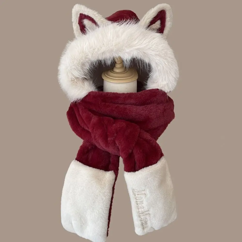 جديد سميكة قبعة وشاح قفازات مجموعة أفخم الدفء النساء بيني قبعة يندبروف الثعلب الأذن غطاء حماية الأذن الدراجات #2