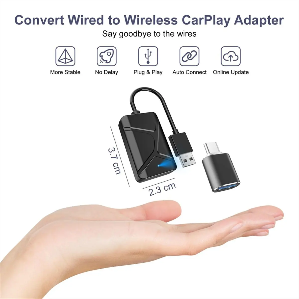 Wireless CarPlay Adapter- 2-in-1 Wireless CarPlay & Android Auto, Converts Wired to Wireless CarPlay, Plug & Play