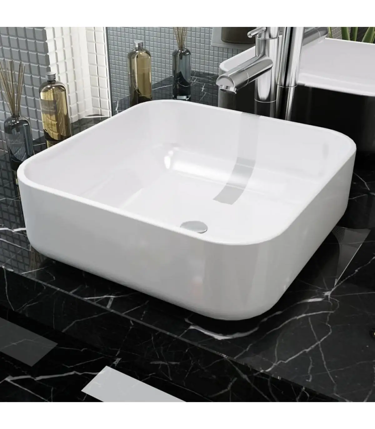 Washbasins white ceramic square basin 38x38x13,5 cm