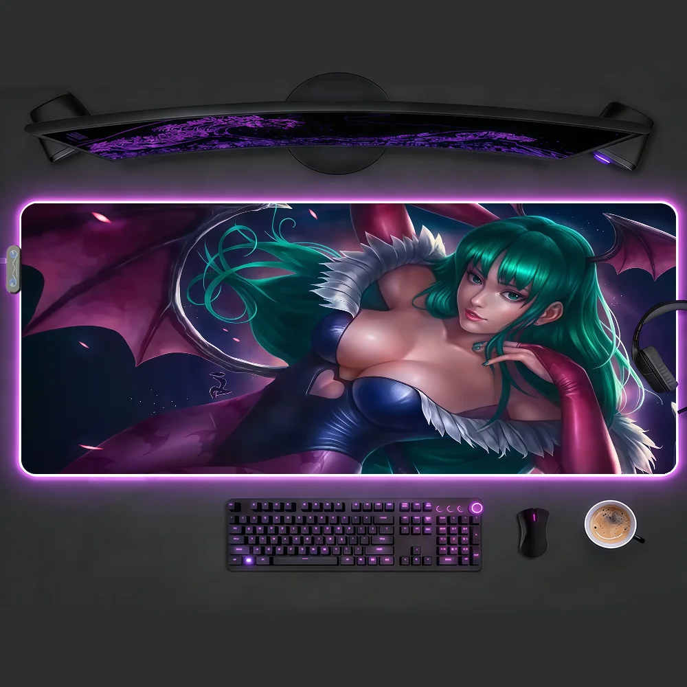 

Game D-Darkstalkers Morrigan A-Aensland Mouse Pad RGB Led Gaming Bedroom Office Desk Non-Slip Mat Waterproof Large