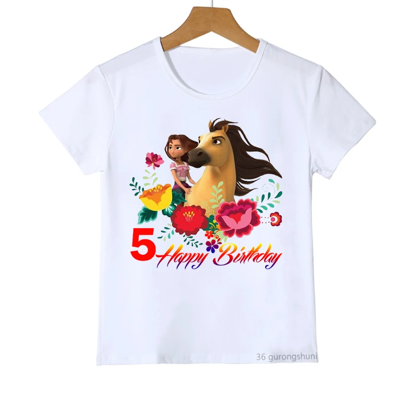 

New 2-10 Years old Happy Brithday gift T Shirt Horse Spirit Mustang T-Shirt Anime Clothes Baby Boys Girls T-Shirts Tees Top