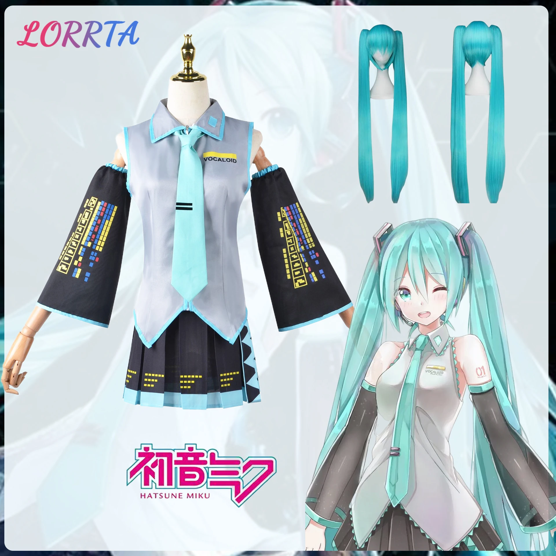 Miku Cosplay Costume Wig Vocaloid Anime Hatsune Miku Midi Dress Miku Formula Clothing Second Halloween Carnival Party Outfit