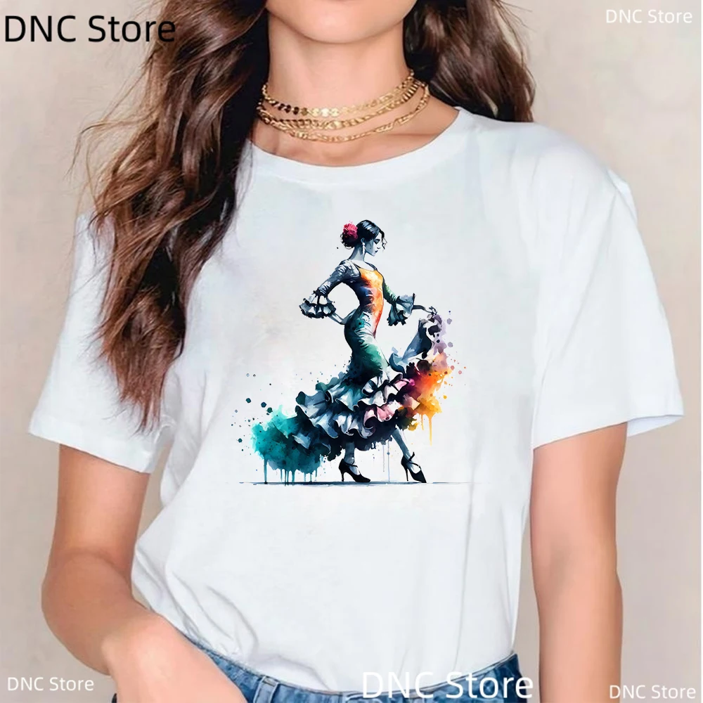 Flamenco ballerino stampa grafica Femme T Shirt danza arte appassionato T-Shirt donna tendenza moda retrò Tshirt estate donna top