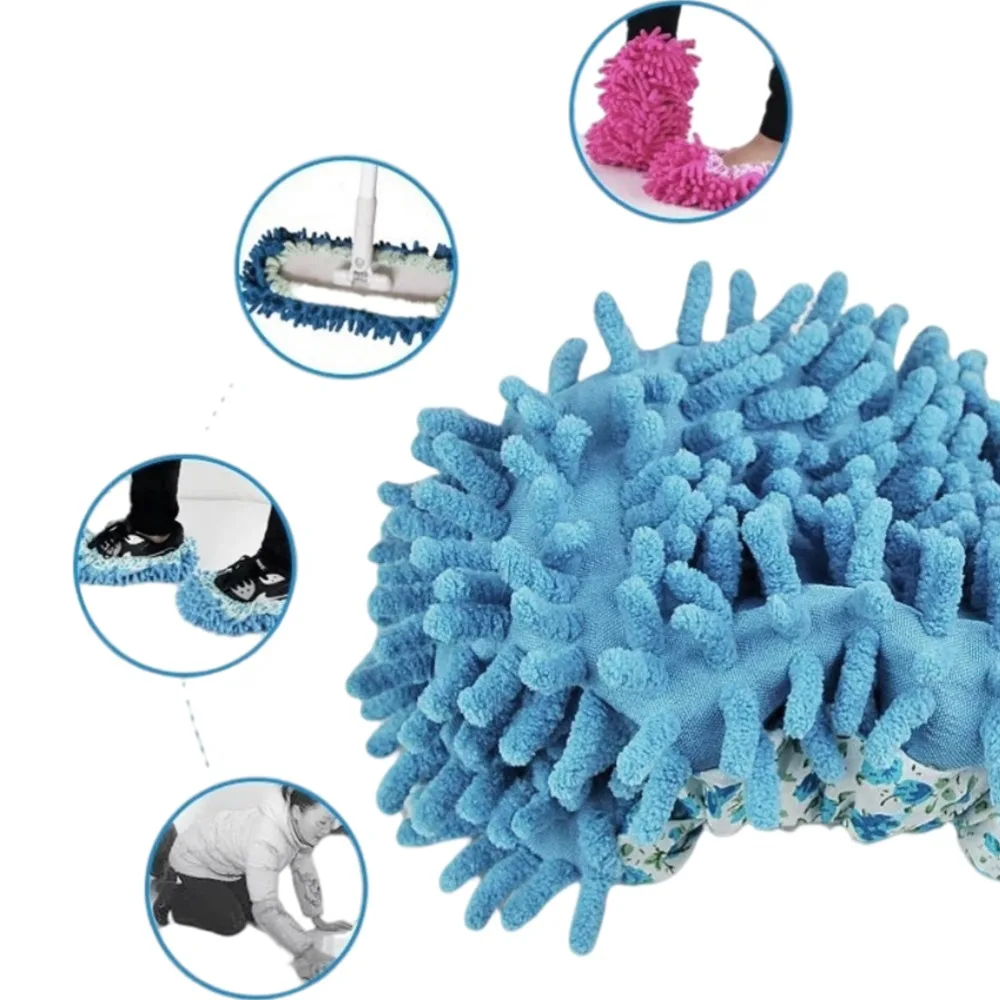 Wear While Mopping Blue Floor Cleaning Mop Chenille 30*12cm Mop Slippers Mopping Socks for Women Men