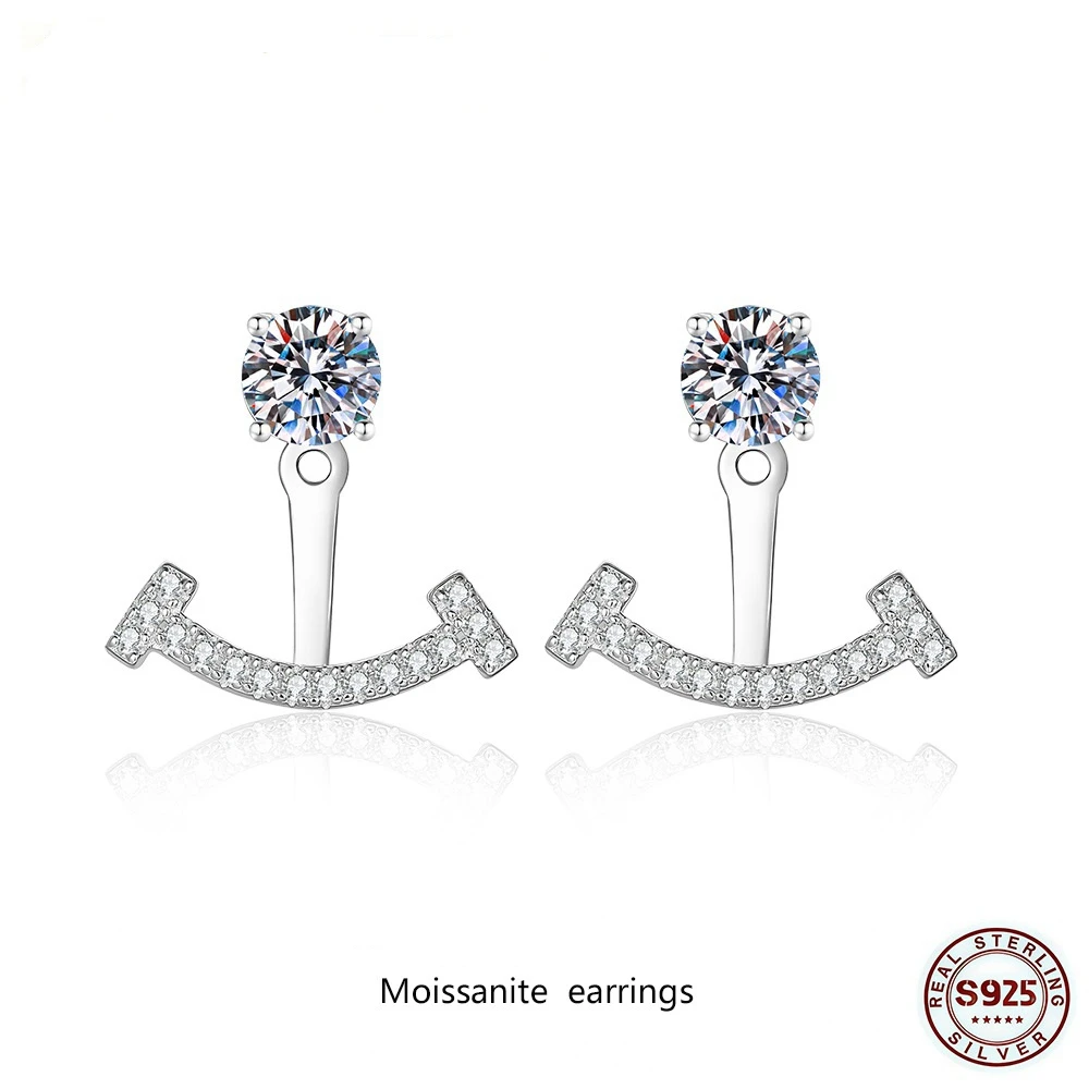 

D Color 1ct Moissanite Earrings Fashion Smiling Face S925 Sterling Silver Ear Stud for Woman Party Jewelry Gift