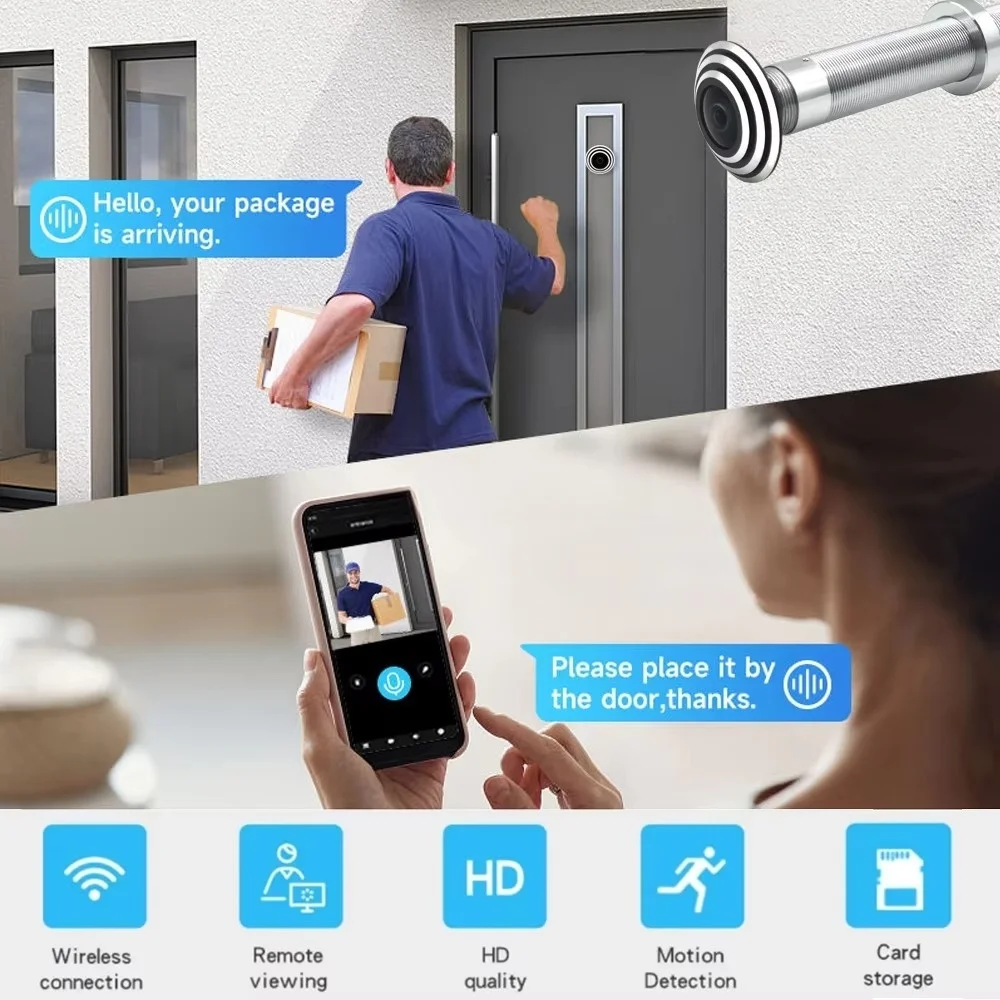 WiFi 16mm Diameter Door Wireless Camera Eye-hole V380 Mini Peephole Security Door Cat Eye Wide Angle 170Degree P2P ON VIF RTSP