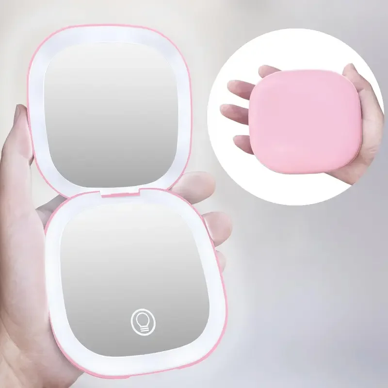 Kompaktowe lusterko do makijażu LED 4 cale powiększenie 1X/5X lusterko podróżne dwustronne podświetlane kompaktowe lusterko z możliwością ładowania przez USB