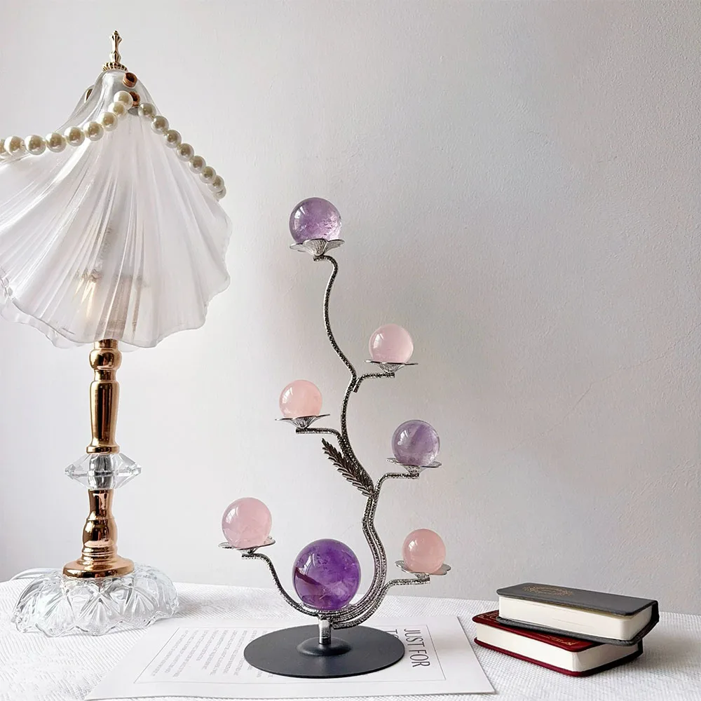 

Modern Sliver Tree Crystal Base Holder Seven Sphere Support Display Stand Photography Props Handicraft Room Desk Decoration