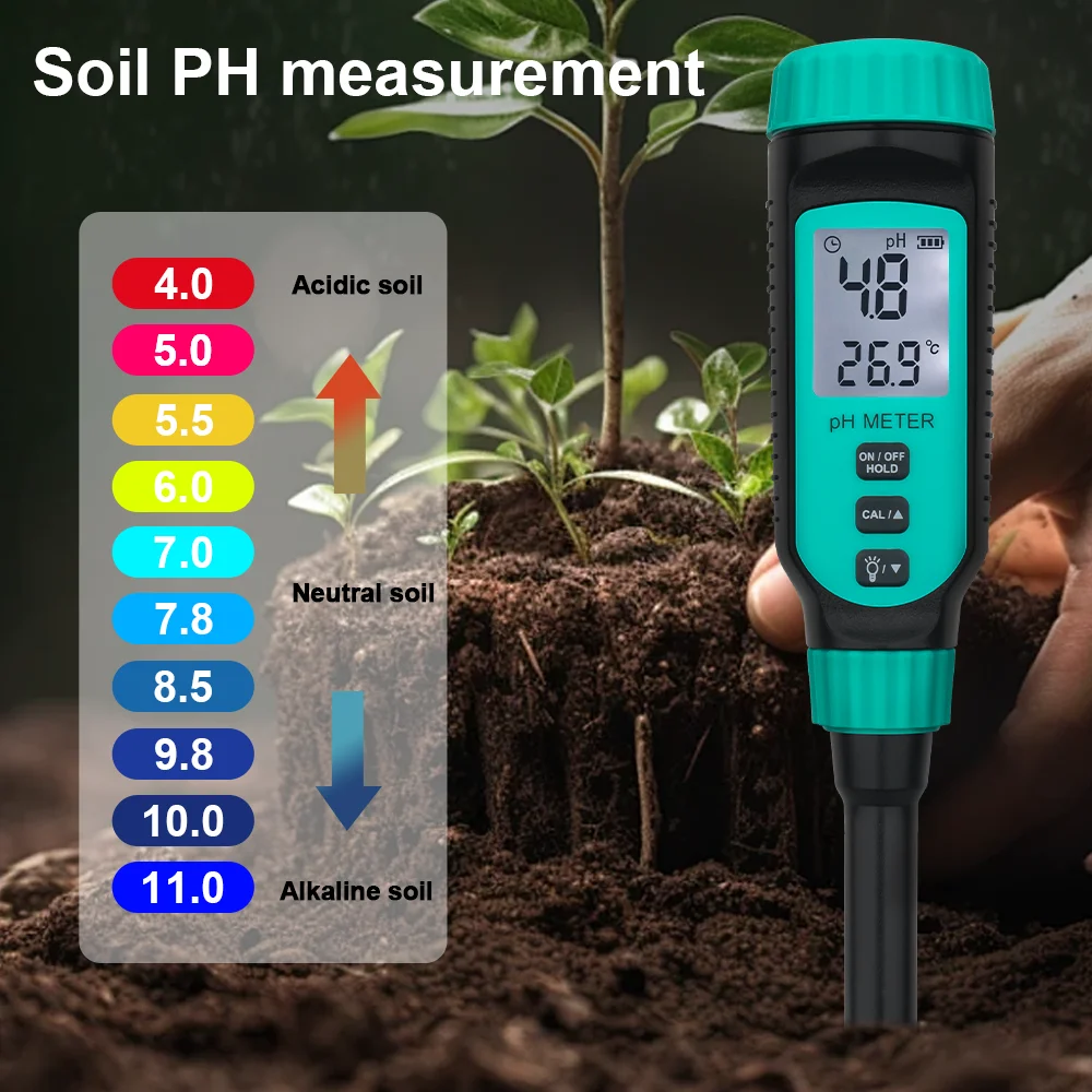 Penetrating PH Meter 4 in 1 Soil PH Tester Professional Acidimeter LCD Backlight Display Portable Liquid Bread Pastry PH Meter