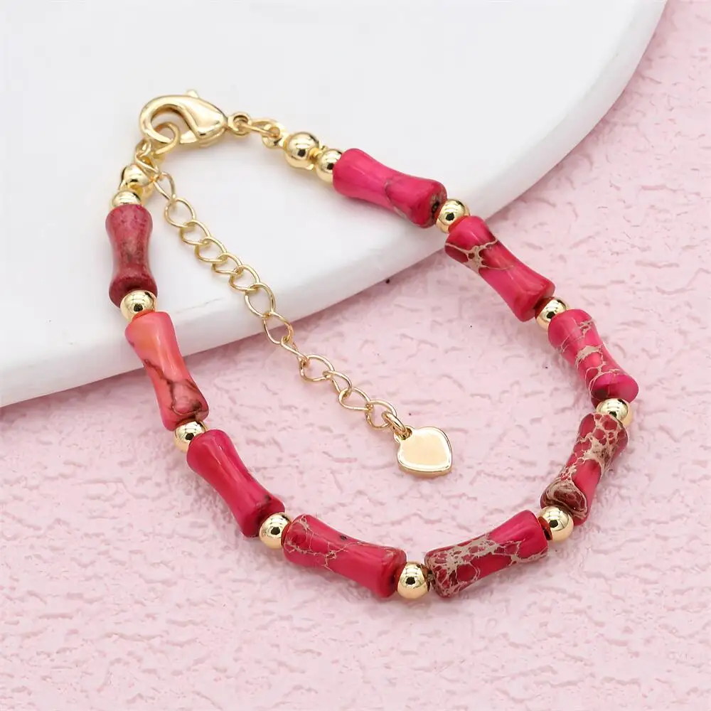 Handmade Women Pulseira Fashion Jewelry Gift Red Imperial Stone Beaded Charm Bracelet Gold Plated