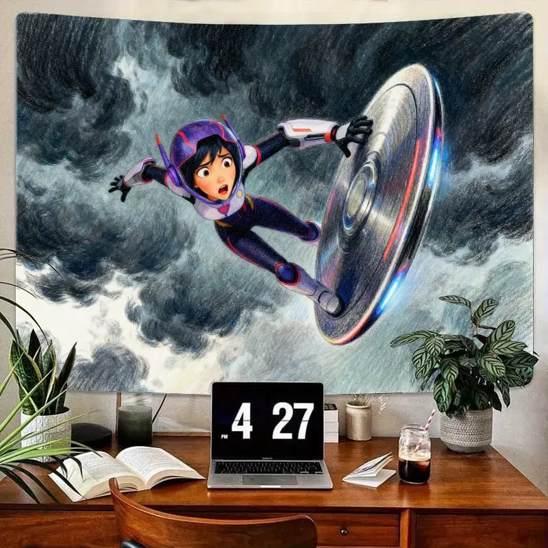 

1 шт. Big Hero 6 Hiro Hamada, летающий гобелен, научно-фантастическое аниме, полиэстеровое настенное искусство для спальни, гостиной, декора, подарок для фанатов.