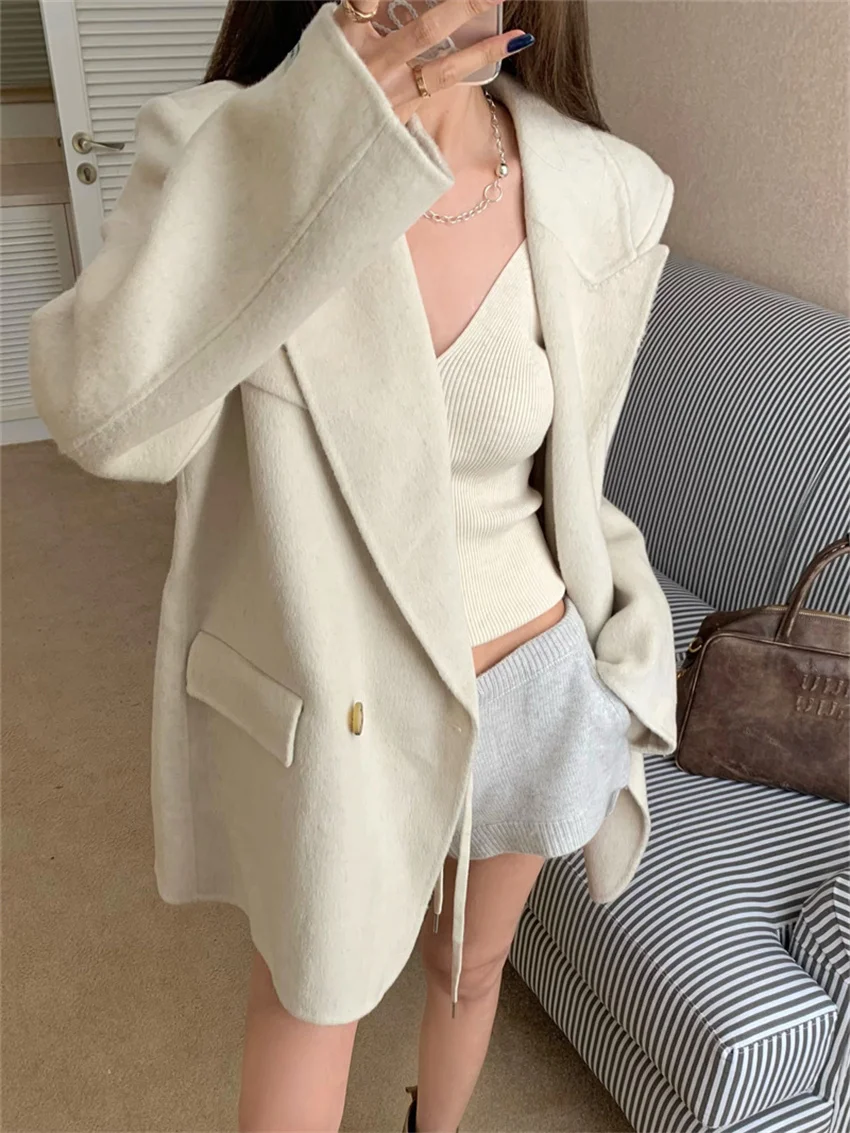 

Alien Kitty New Work Wear Blazers Elegant Women Vintage Slim 2023 Fashion Daily Minimalist Woolen Office Lady Warm Autumn Coats