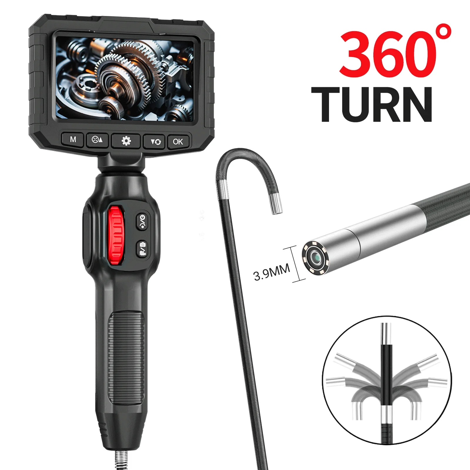 

1080P HD Borescope with 4.3 Inch IPS Screen, IP67 Waterproof, Endoscope Camera 360° Rotating Inspection Camera, Tube Camera 1M,