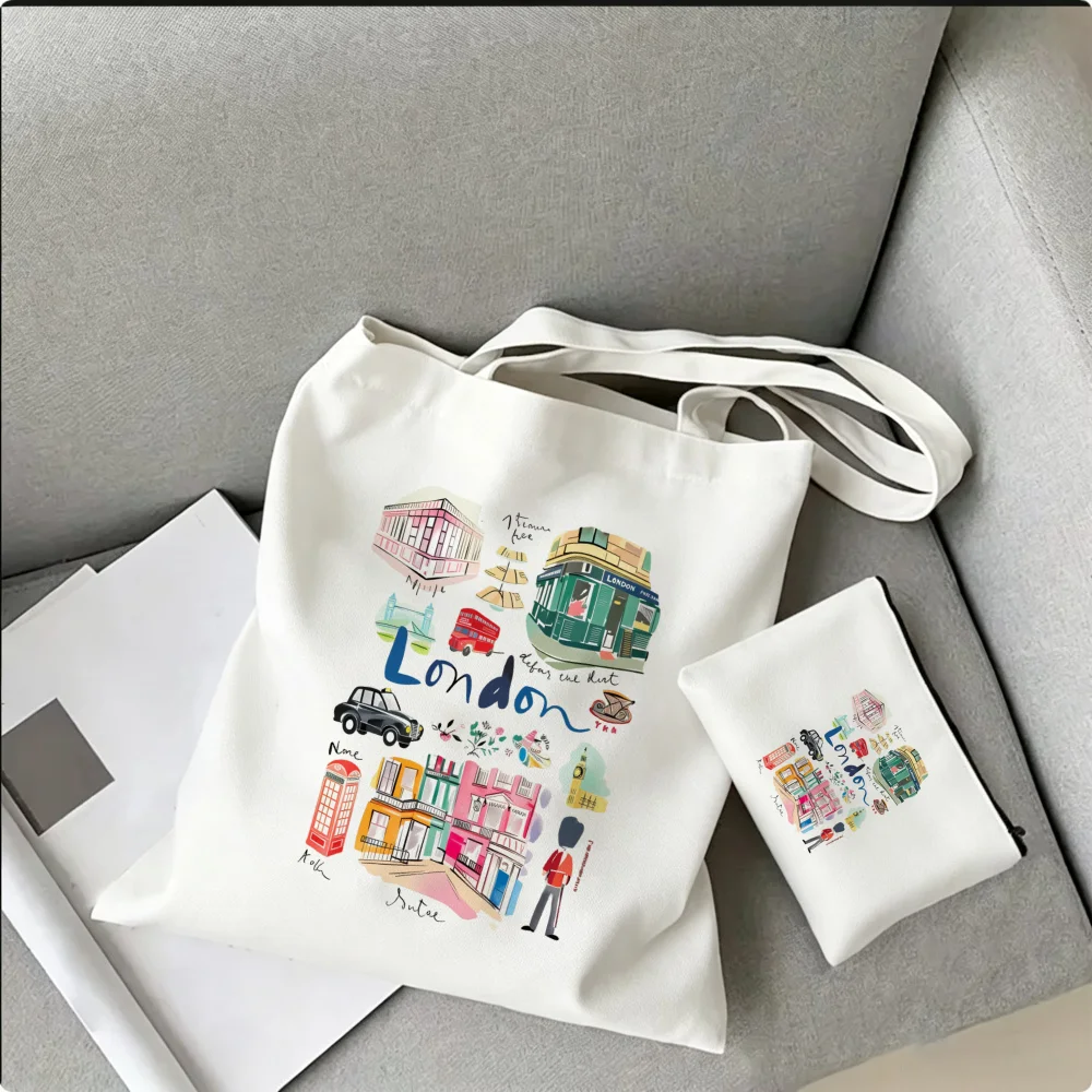 London Travel Souvenir Bag British Style Casual Daypack Red Bus Commuter Satchel Notting Hill Vacation City Sightseeing Gift