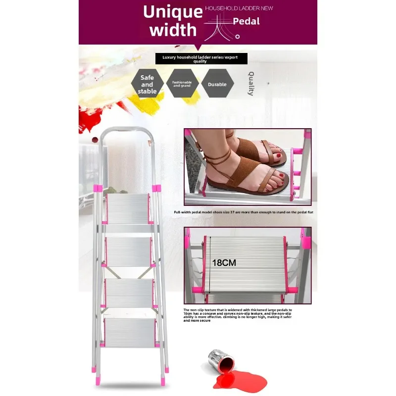 Escada de liga de alumínio, escada dobrável em ziguezague doméstica, escada telescópica multifuncional espessada, projeto de quatro ou cinco degraus