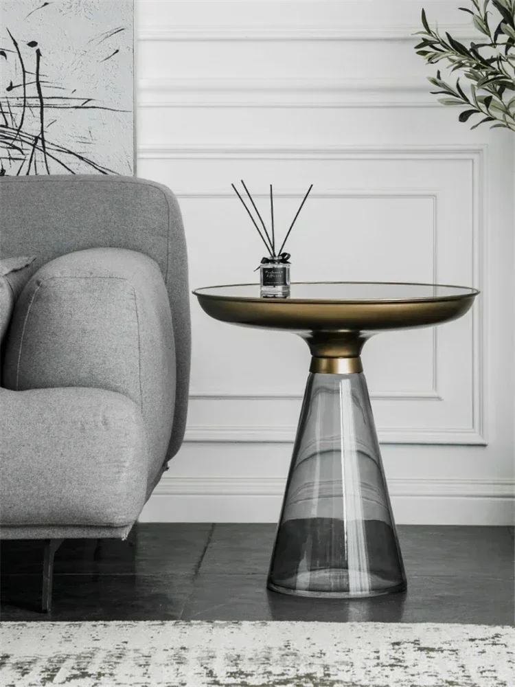 Art Tea Table Combination round Light Luxury Tempered Glass Side Table Small Apartment Modern Net Red Home Table