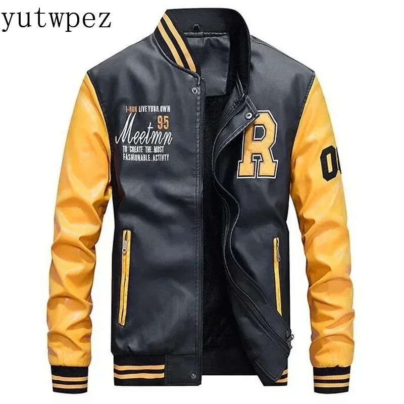 Men Fleece Lined Faux Leather Motorcycle Jacket, Slim Fit Biker Coat Windproof Casual Fashion Outerwear for Autumn Winter Riding