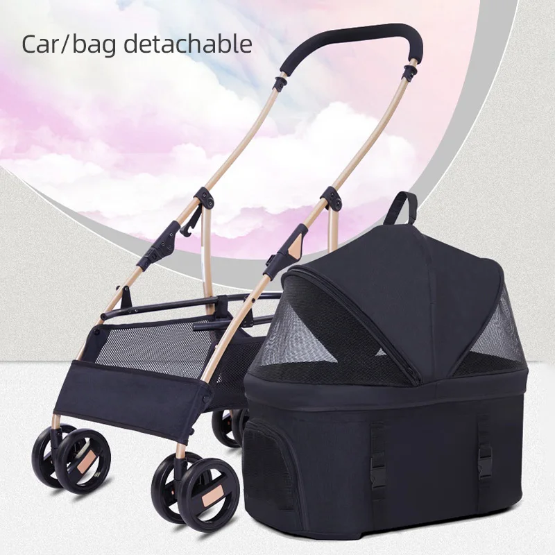 عربة أطفال قابلة للطي عربة كلب قابلة للفصل للكلاب الصغيرة والمتوسطة والسفر في الهواء الطلق مع سلة تخزين كبيرة عربة الحيوانات الأليفة #3