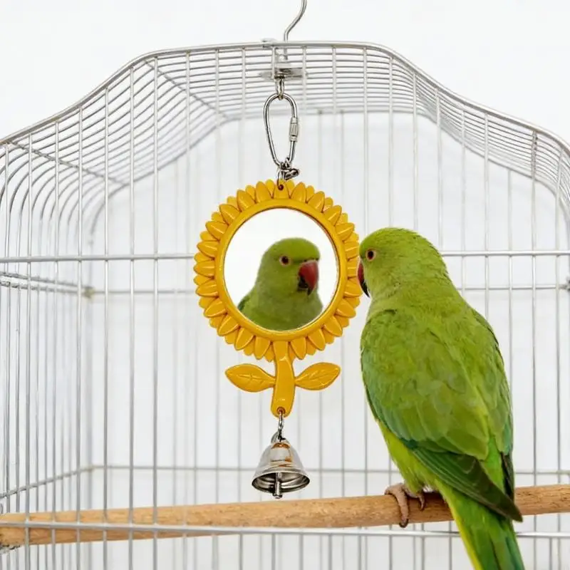 Double Side Sun Flower Design Bird Mirror Toy For Parrots Entertainment