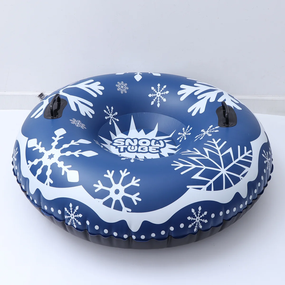 47 Inches Blue Inflatable Snow Tube PVC Snowflake Printing Snow Sled Heavy Duty Circle for Skiing Skating and Snow Games